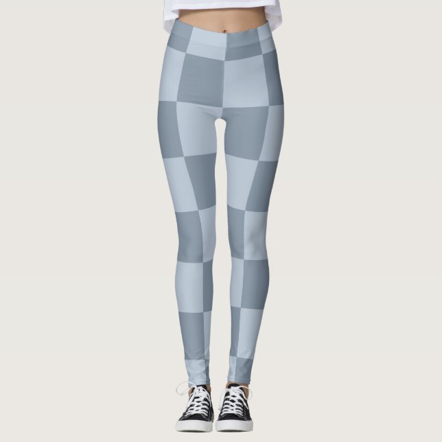 Minimalist Powder Blue Chequerboard Pattern Leggings (Front)