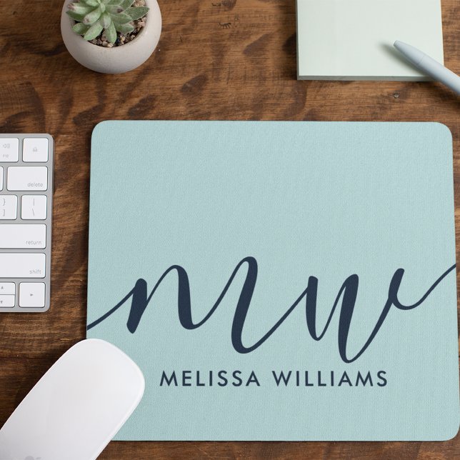 Minimalist Powder Blue Monogram Name & Initials Mouse Mat (Creator Uploaded)