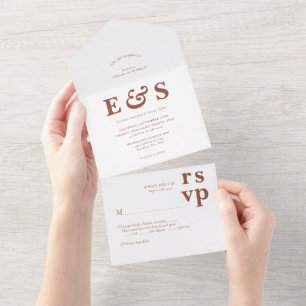 Minimalist Prep Chic Terracotta Monogram Wedding All In One Invitation