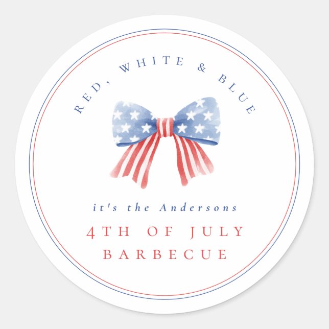 Minimalist Preppy American Flag Bow July 4th BBQ Classic Round Sticker (Front)