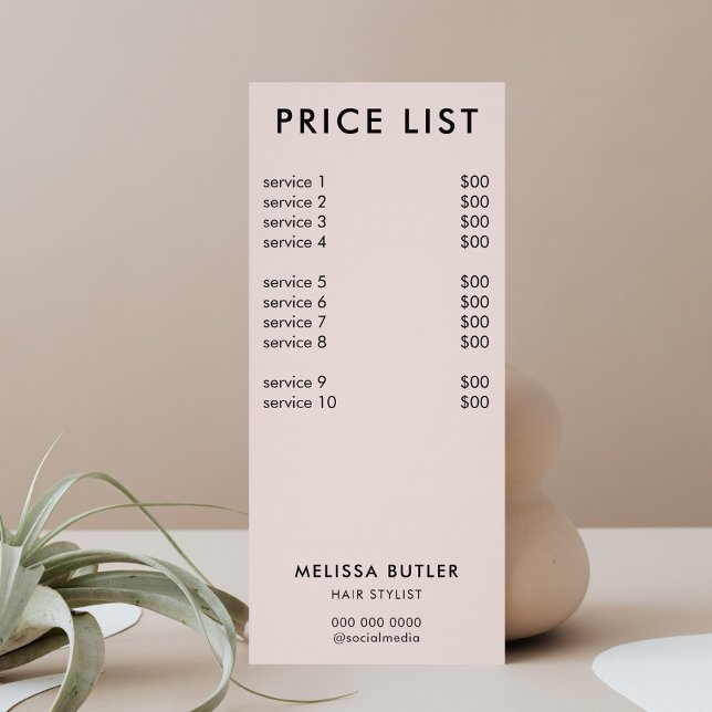 Minimalist Price List Blush Beige Rack Card (Creator Uploaded)