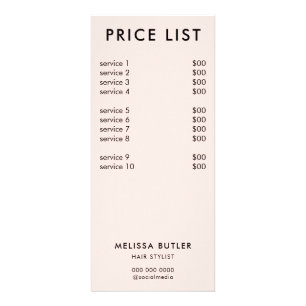 Minimalist Price List Blush Pink Rack Card