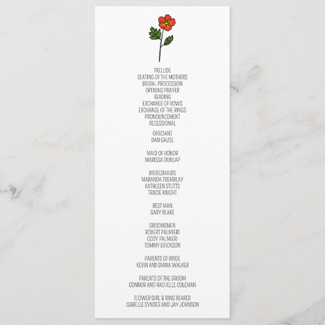 Minimalist Primrose Wedding Program Programme (Front)