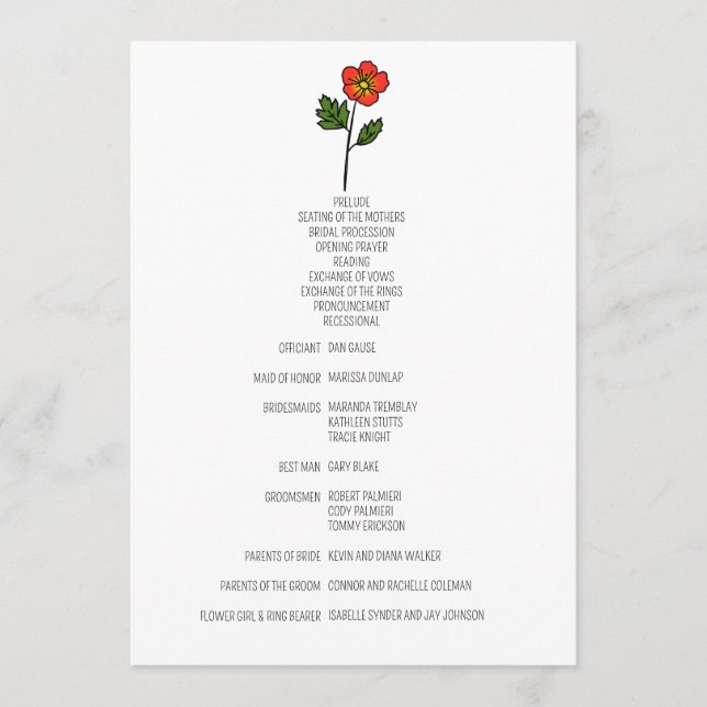 Minimalist Primrose Wedding Program Programme (Front)