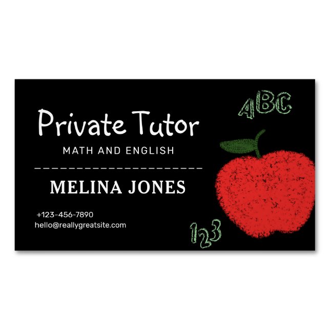 Minimalist Private Tutor and Educators Teacher Magnetic Business Card (Front)