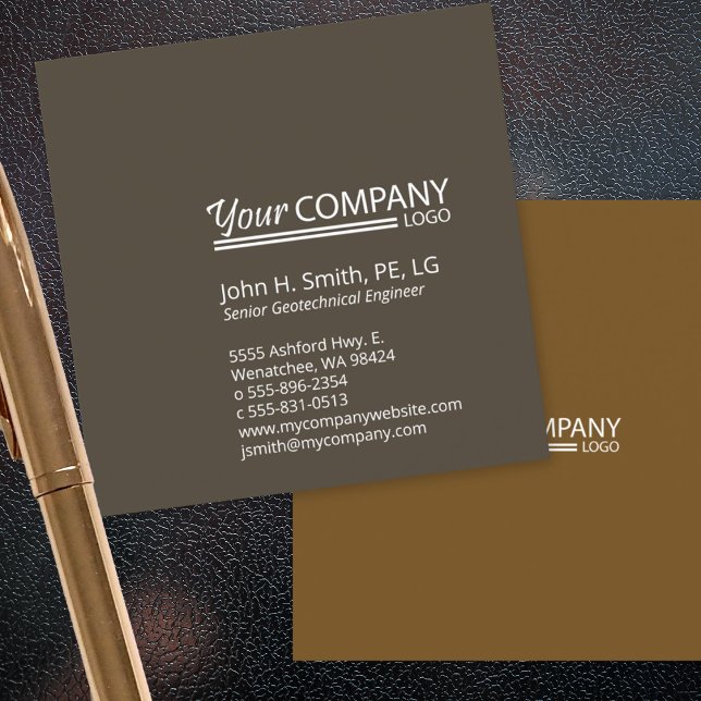 Minimalist, Professional 2-Tone Dark Brown Square Business Card (modern brown beige taupe company colors business cards, unique square shape)
