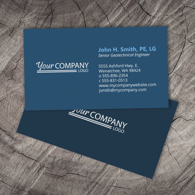 Minimalist, Professional 2-Tone Navy Blue Business Card (navy blue, royal blue, dark blue business card, simple minimal style, blue company branding)