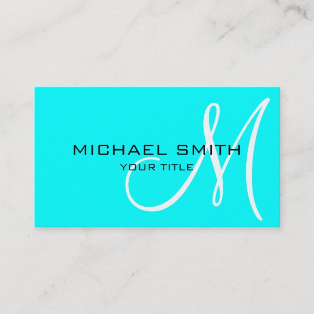 Minimalist Professional Aqua Monogram Business Card (Front)
