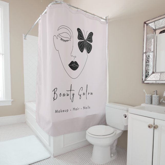 Minimalist Professional Beauty Salon Blush Pink Shower Curtain (In Situ)