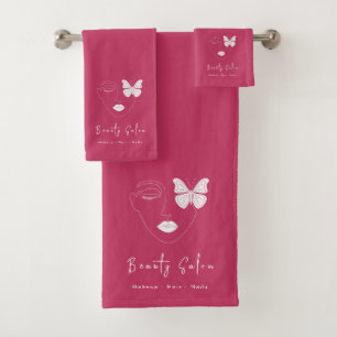 Minimalist Professional Beauty Salon Hot Pink Bath Towel Set