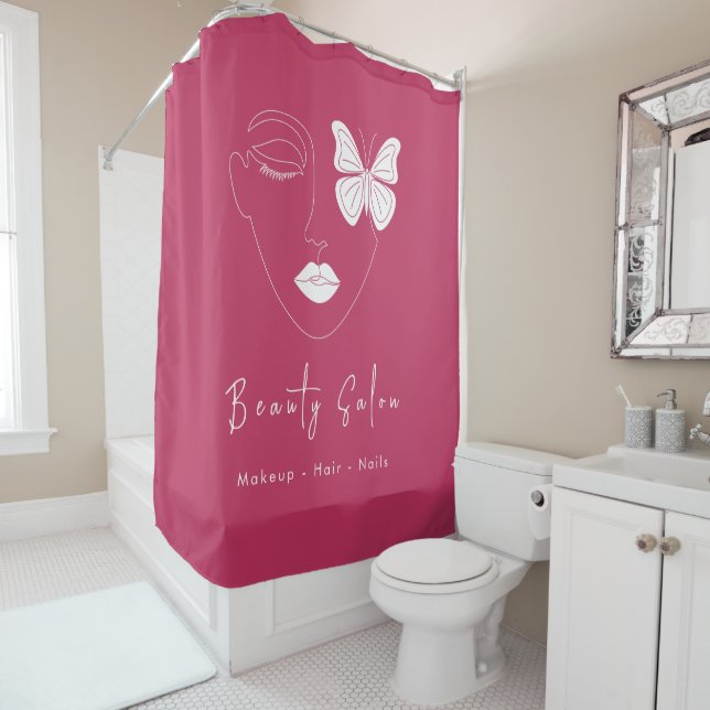 Minimalist Professional Beauty Salon Hot Pink Shower Curtain (In Situ)