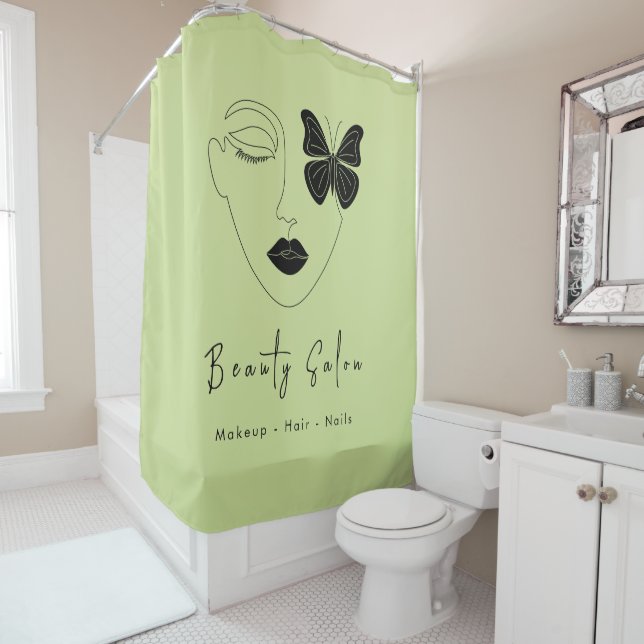 Minimalist Professional Beauty Salon Lime Green Shower Curtain (In Situ)