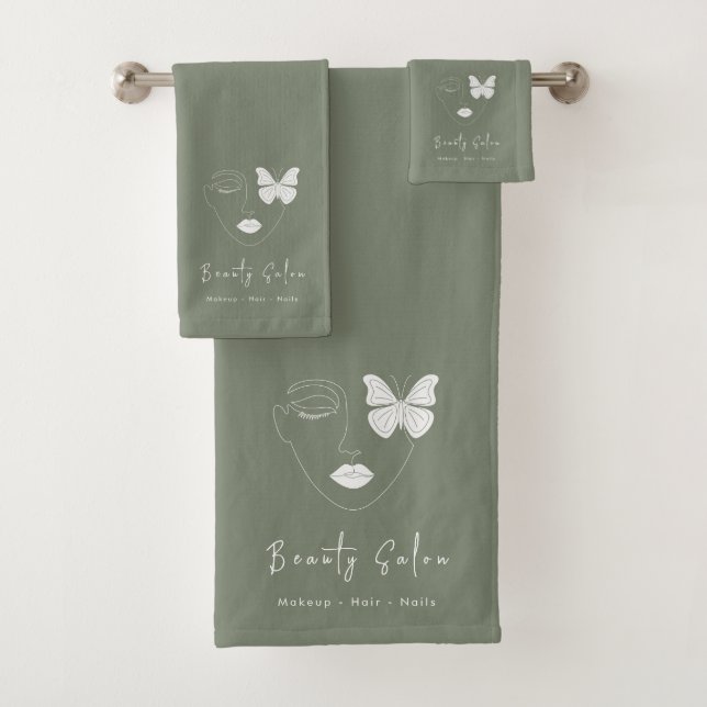 Minimalist Professional Beauty Salon Sage Green Bath Towel Set (Insitu)