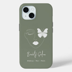 Minimalist Professional Beauty Salon Sage Green iPhone 15 Case