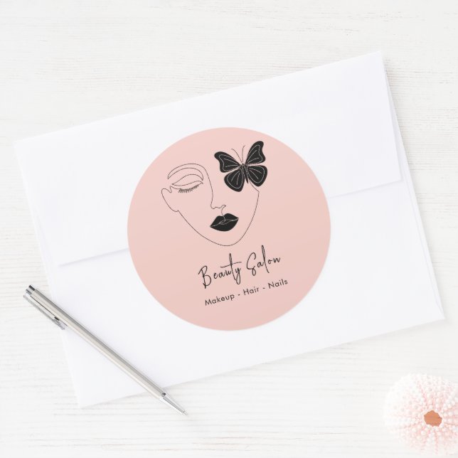 Minimalist Professional Beauty Salon Trendy Pink Classic Round Sticker (Envelope)