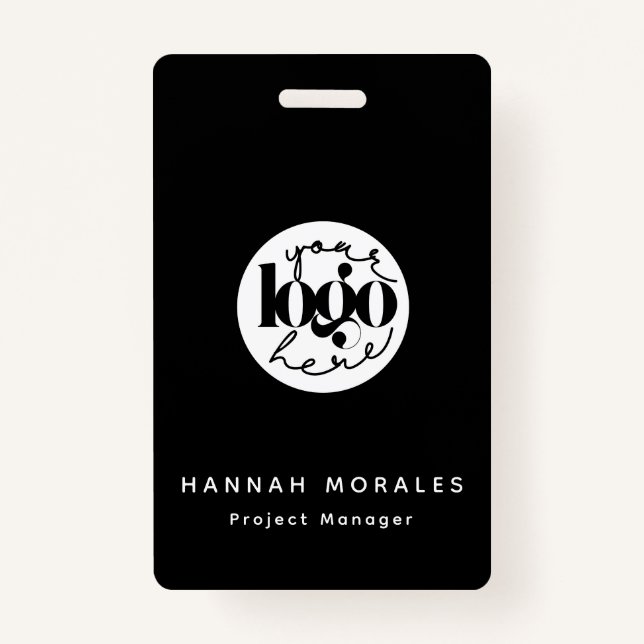 Minimalist Professional Black Business Custom Logo ID Badge (Back)