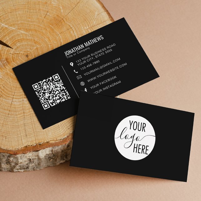 Minimalist Professional Black Company Logo QR Code Business Card (Creator Uploaded)