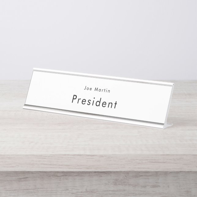 Minimalist Professional Black & White Desk Name Plate (Front)