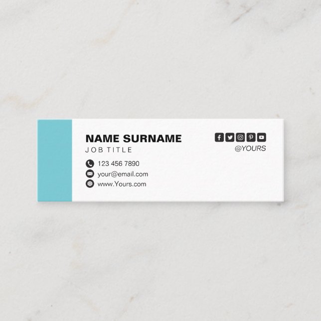 Minimalist Professional Blue Mini Business Card (Front)