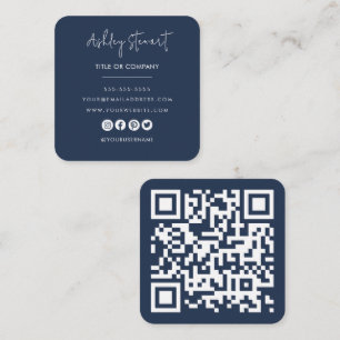 Minimalist Professional Branding Qr Code Navy Blue Square Business Card