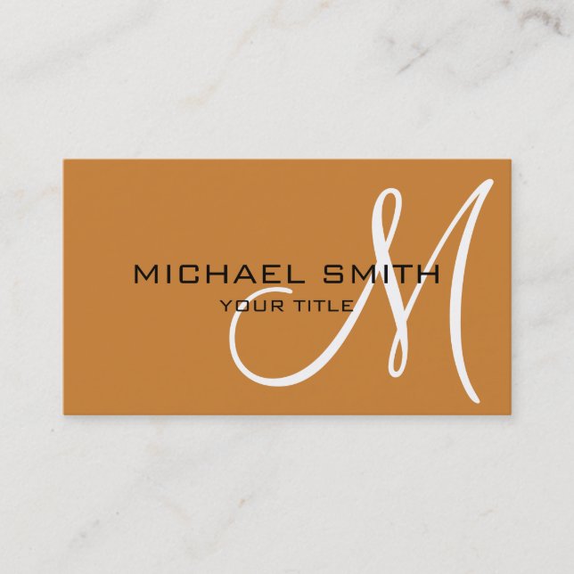 Minimalist Professional Bronze Monogram Business Card (Front)