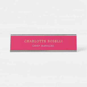 Minimalist Professional Carmine Red Gold Colour Desk Name Plate