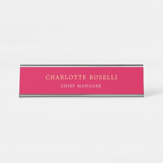 Minimalist Professional Carmine Red Gold Colour Desk Name Plate (Front)