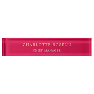 Minimalist Professional Carmine Red Gold Colour Nameplate