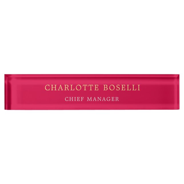 Minimalist Professional Carmine Red Gold Colour Nameplate (Front)