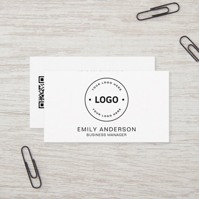 Minimalist Professional Company Custom Logo QR Business Card (Front/Back In Situ)