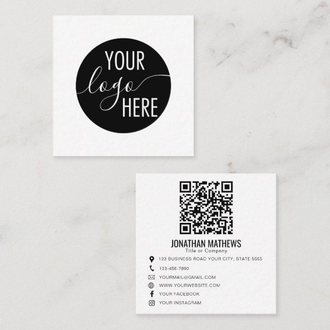 Minimalist Professional Company Logo QR Code Square Business Card (Front/Back)