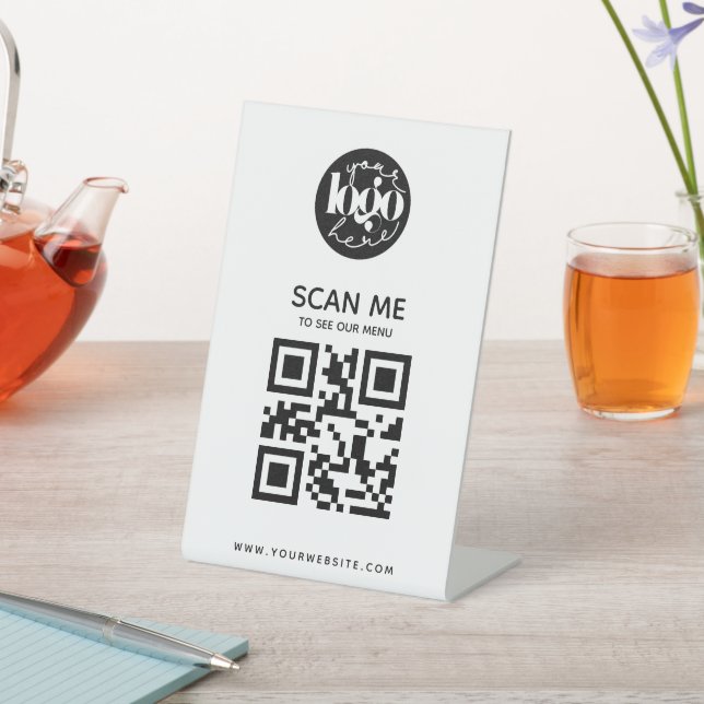 Minimalist  Professional Custom Logo QR Code Menu Pedestal Sign (In SItu)