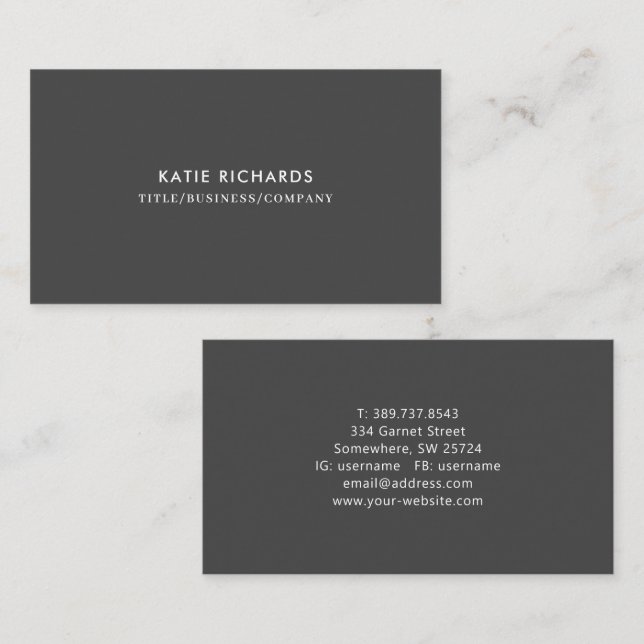Minimalist Professional Dark Grey Business Card (Front/Back)