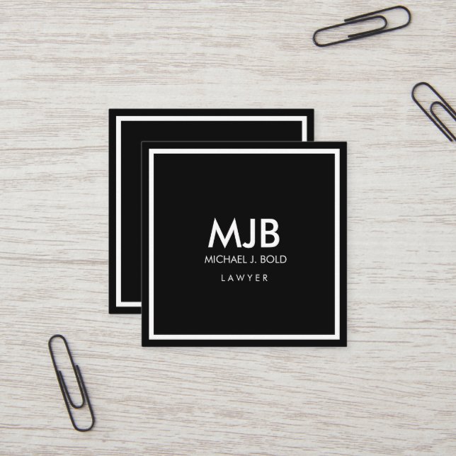 Minimalist Professional Elegant Black and White Square Business Card (Front/Back In Situ)