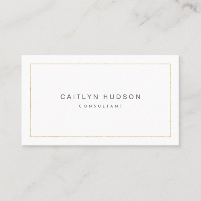 Minimalist Professional Elegant Gold and White Business Card (Front)