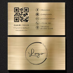 Minimalist Professional Faux Gold Logo QR Code  Business Card<br><div class="desc">Promote your professional brand with this minimalist faux gold metallic business card featuring a sleek logo area and integrated QR code. The shimmering metallic gold texture creates a sense of prestige and luxury, while the clean layout keeps your contact details elegant and legible. Perfect for consultants, executives, real estate agents,...</div>