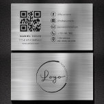 Minimalist Professional Faux Metal Logo QR Code  Business Card<br><div class="desc">Promote your professional brand with this minimalist faux metal business card featuring a sleek logo area and integrated QR code. The brushed metallic effect creates a premium, high-tech aesthetic while maintaining clarity and balance. Perfect for architects, engineers, designers, and executives seeking a powerful, modern look that stands out in any...</div>