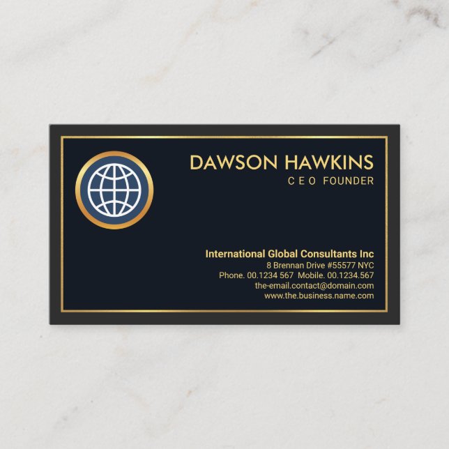 Minimalist Professional Gold Border Store Owner Business Card (Front)