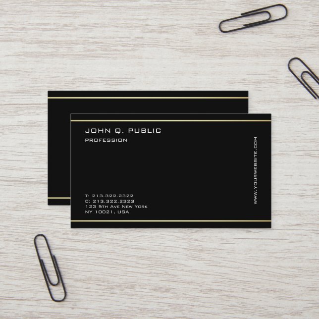 Minimalist Professional Gold Colour Black Luxury Business Card (Front/Back In Situ)