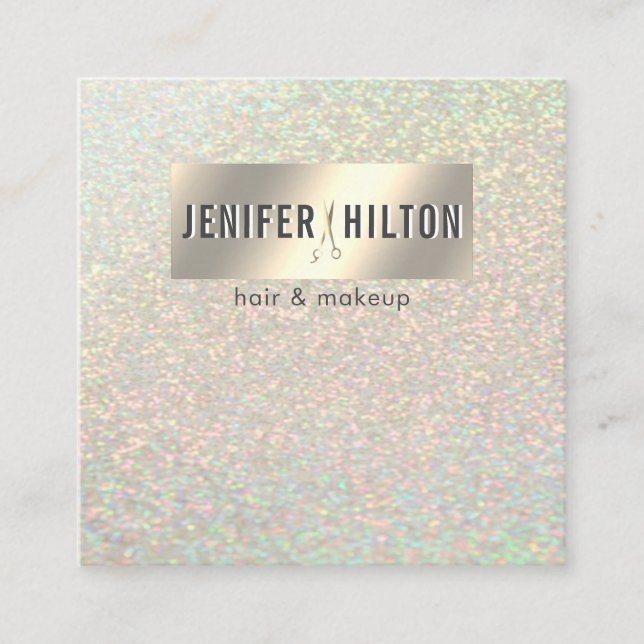Minimalist professional  gold foil hair stylist square business card (Front)