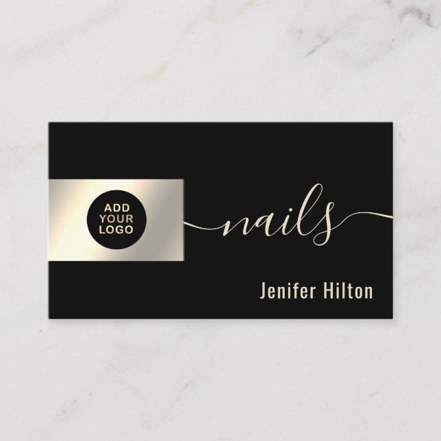 Minimalist professional  gold foil nails business business card (Front)