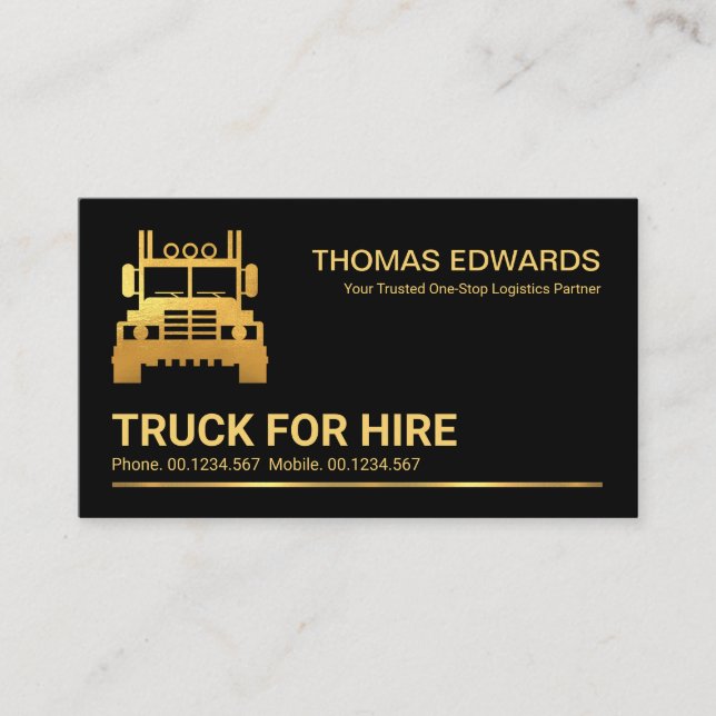 Minimalist Professional Gold Truck Line Business Card (Front)