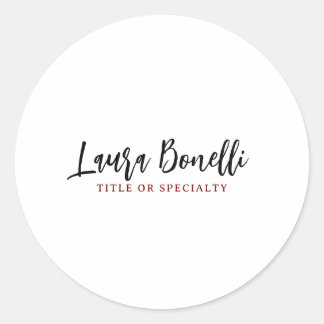 Minimalist Professional Handwrite Plain Name Title Classic Round Sticker