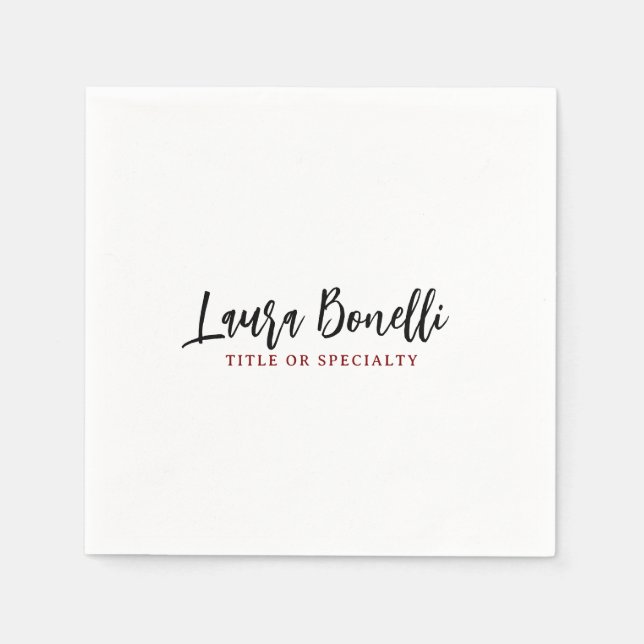 Minimalist Professional Handwrite Plain Name Title Napkin (Front)