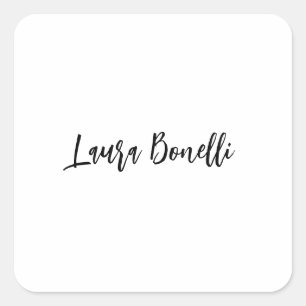 Minimalist Professional Handwrite Plain Name Title Square Sticker