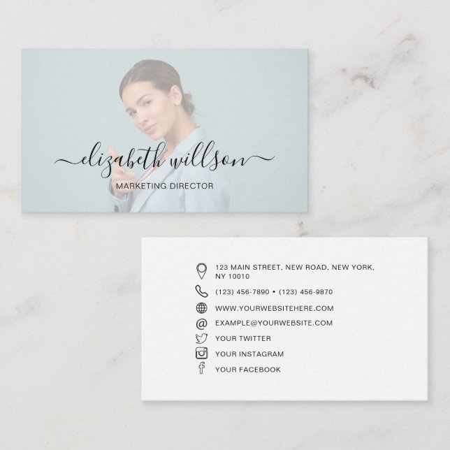 Minimalist Professional Handwritten Script Photo Business Card (Front/Back)