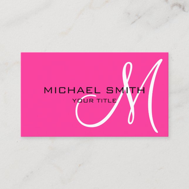 Minimalist Professional Hot Pink Monogram Business Card (Front)