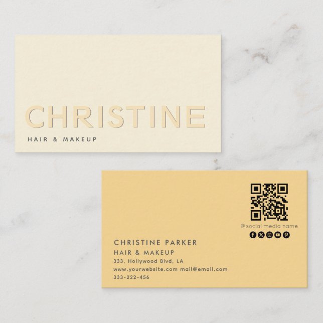 Minimalist professional letterpress  Qr code   Business Card (Front/Back)