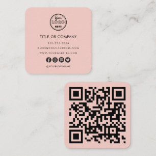 Minimalist Professional Logo Qr Code Blush Pink Square Business Card