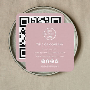 Minimalist Professional Logo Qr Code Dusty Rose Square Business Card